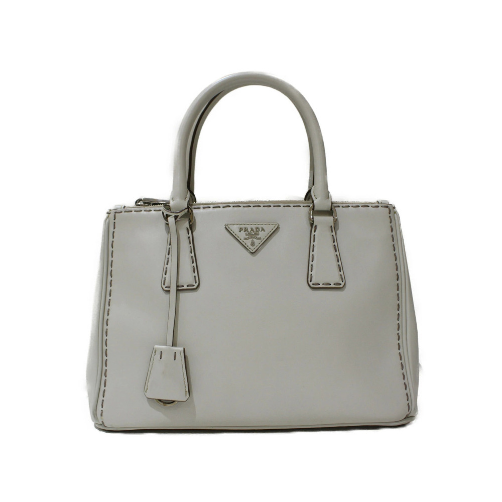 PRADA Galleria 2way Shoulder Bag Talco white city calf leather strap
